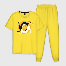 Мужская пижама хлопок с принтом Котики Йога в Кировске, 100% хлопок | брюки и футболка прямого кроя, без карманов, на брюках мягкая резинка на поясе и по низу штанин
 | yoga | йога | клубок | кот | котики | коты | кошка