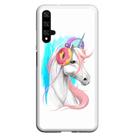 Чехол для Honor 20 с принтом Music Unicorn Art в Кировске, Силикон | Область печати: задняя сторона чехла, без боковых панелей | Тематика изображения на принте: волшебный | единорог | единорожик | единорожка | магия | музыка | пончик | пончики