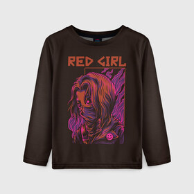 Детский лонгслив 3D с принтом Красная девушка в Кировске, 100% полиэстер | длинные рукава, круглый вырез горловины, полуприлегающий силуэт
 | girl | red girl | девушка | неон