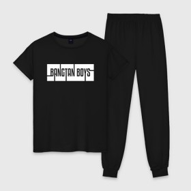 Женская пижама хлопок с принтом BANGTAN BOYS в Кировске, 100% хлопок | брюки и футболка прямого кроя, без карманов, на брюках мягкая резинка на поясе и по низу штанин | Тематика изображения на принте: bangtan boys | bt21 | bts | bts army | bts stickers | j hope | jimin | jin | jungkook | k pop | rap monster | rapmon | suga | v | бтс | корея | стикеры bts