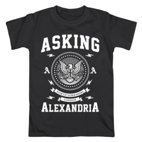 Мужская футболка хлопок с принтом Asking Alexandria в Кировске, 100% хлопок | прямой крой, круглый вырез горловины, длина до линии бедер, слегка спущенное плечо. | asking alexandria | аскинг александриа | группы | метал | музыка | рок | хэви метал | электроникор