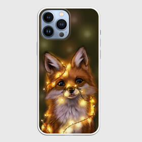 Чехол для iPhone 13 Pro Max с принтом Лисёнок и гирлянда в Кировске,  |  | Тематика изображения на принте: лампочки | лис | лиса | лисица | огоньки | праздник | рыжая