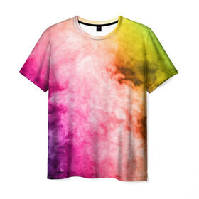 Мужская футболка 3D с принтом Радужный дым в Кировске, 100% полиэфир | прямой крой, круглый вырез горловины, длина до линии бедер | holi | праздник красок | радуга | радужный дым | холи | цвета радуги | яркий