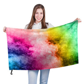Флаг 3D с принтом Радужный дым в Кировске, 100% полиэстер | плотность ткани — 95 г/м2, размер — 67 х 109 см. Принт наносится с одной стороны | holi | праздник красок | радуга | радужный дым | холи | цвета радуги | яркий