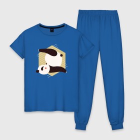 Женская пижама хлопок с принтом Панда Йога в Кировске, 100% хлопок | брюки и футболка прямого кроя, без карманов, на брюках мягкая резинка на поясе и по низу штанин | panda | yoga | йога | панда | панды | фитнес