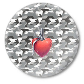 Значок с принтом Граната в виде сердца в Кировске,  металл | круглая форма, металлическая застежка в виде булавки | Тематика изображения на принте: 