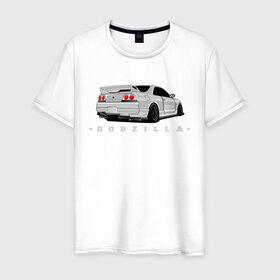 Мужская футболка хлопок с принтом R33 GODZILLA в Кировске, 100% хлопок | прямой крой, круглый вырез горловины, длина до линии бедер, слегка спущенное плечо. | godzilla | nissan | r32 | r33 | r34 | skyline | годзила | ниссан | скайлайн