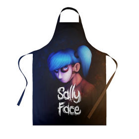 Фартук 3D с принтом SALLY FACE в Кировске, 100% полиэстер | общий размер — 65 х 85 см, ширина нагрудника — 26 см, горловина — 53 см, длина завязок — 54 см, общий обхват в поясе — 173 см. Принт на завязках и на горловине наносится с двух сторон, на основной части фартука — только с внешней стороны | blue | face | fisher | game | games | gizmo | hair | larry | mask | sally | волосы | гизмо | голубые | игра | игры | ларри | маска | протез | сали | салли | синие | синий | триллер | ужасы | фейс | фишер | фэйс | хоррор