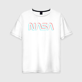Женская футболка хлопок Oversize с принтом NASA GLITCH в Кировске, 100% хлопок | свободный крой, круглый ворот, спущенный рукав, длина до линии бедер
 | galaxy | nasa | space | space company | star | астрономия | галактика | звезды | космическая компания | космос | наса