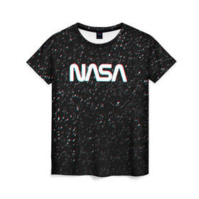Женская футболка 3D с принтом NASA GLITCH SPACE в Кировске, 100% полиэфир ( синтетическое хлопкоподобное полотно) | прямой крой, круглый вырез горловины, длина до линии бедер | galaxy | nasa | space | space company | star | астрономия | галактика | звезды | космическая компания | космос | наса