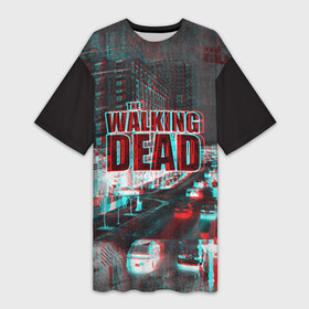Платье-футболка 3D с принтом the walking dead glitch в Кировске,  |  | glitch | the walking dead | апокалипсис | глитч | зомби | помехи | ходячие мертвецы
