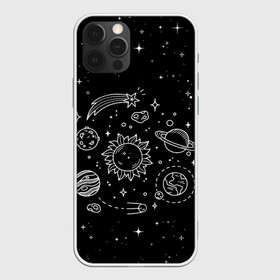 Чехол для iPhone 12 Pro с принтом Космос нарисованный  в Кировске, силикон | область печати: задняя сторона чехла, без боковых панелей | nasa | астрономия | вселенная | галактика | звёзды | земля | комета | марс | метеорит | небо | планета | планеты | рисунок | сатурн | солнце | спутник | юпитер