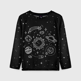 Детский лонгслив 3D с принтом Космос нарисованный  в Кировске, 100% полиэстер | длинные рукава, круглый вырез горловины, полуприлегающий силуэт
 | nasa | астрономия | вселенная | галактика | звёзды | земля | комета | марс | метеорит | небо | планета | планеты | рисунок | сатурн | солнце | спутник | юпитер