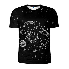 Мужская футболка 3D спортивная с принтом Космос нарисованный  в Кировске, 100% полиэстер с улучшенными характеристиками | приталенный силуэт, круглая горловина, широкие плечи, сужается к линии бедра | nasa | астрономия | вселенная | галактика | звёзды | земля | комета | марс | метеорит | небо | планета | планеты | рисунок | сатурн | солнце | спутник | юпитер