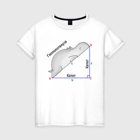 Женская футболка хлопок с принтом Гиппопотинуза в Кировске, 100% хлопок | прямой крой, круглый вырез горловины, длина до линии бедер, слегка спущенное плечо | гиппопотам. гипотенуза. катет | теорема | треугольник | угол. геометрия. математика. школа