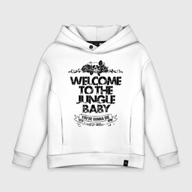 Детское худи Oversize хлопок с принтом Welcome to the Jungle в Кировске, френч-терри — 70% хлопок, 30% полиэстер. Мягкий теплый начес внутри —100% хлопок | боковые карманы, эластичные манжеты и нижняя кромка, капюшон на магнитной кнопке | 80s | 80е | axl | duff | guns n roses | rock | slash