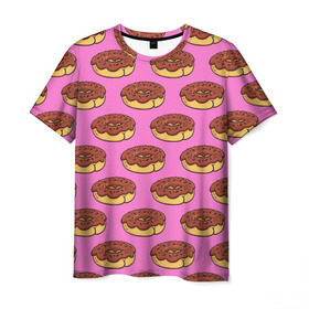 Мужская футболка 3D с принтом Пончики Паттерн в Кировске, 100% полиэфир | прямой крой, круглый вырез горловины, длина до линии бедер | donut | вкусный | вкусняшка | еда | пончик | розовый