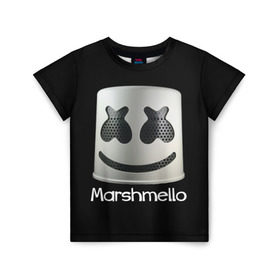 Детская футболка 3D с принтом Marshmello в Кировске, 100% гипоаллергенный полиэфир | прямой крой, круглый вырез горловины, длина до линии бедер, чуть спущенное плечо, ткань немного тянется | Тематика изображения на принте: marshmello | диджей | клуб | клубная музыка | маршмеллоу | маршмэлло | маршмэллоу | музыка | электронная