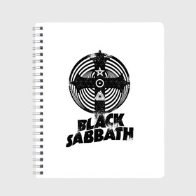 Тетрадь с принтом Black Sabbath в Кировске, 100% бумага | 48 листов, плотность листов — 60 г/м2, плотность картонной обложки — 250 г/м2. Листы скреплены сбоку удобной пружинной спиралью. Уголки страниц и обложки скругленные. Цвет линий — светло-серый
 | Тематика изображения на принте: black sabbath | hard rock | heavy metal | блэк сабат | группы | метал | музыка | оззи осборн | рок | хард рок | хэви метал