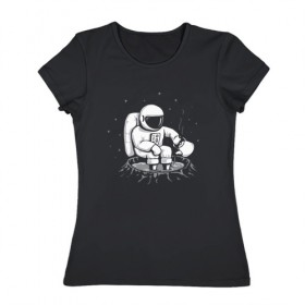 Женская футболка хлопок с принтом Как Согреться на Луне в Кировске, 100% хлопок | прямой крой, круглый вырез горловины, длина до линии бедер, слегка спущенное плечо | астронавт | вселенная | звезды | космонавт | космос | луна | планета | простуда | юмор