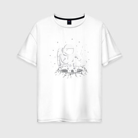 Женская футболка хлопок Oversize с принтом Как Согреться на Луне в Кировске, 100% хлопок | свободный крой, круглый ворот, спущенный рукав, длина до линии бедер
 | астронавт | вселенная | звезды | космонавт | космос | луна | планета | простуда | юмор