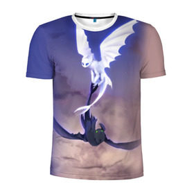 Мужская футболка 3D спортивная с принтом как приручить дракона в Кировске, 100% полиэстер с улучшенными характеристиками | приталенный силуэт, круглая горловина, широкие плечи, сужается к линии бедра | light fury | night fury | беззубик | дракон | как приручить дракона | ночная фурия