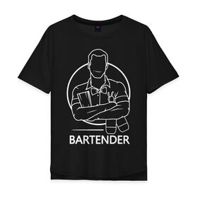 Мужская футболка хлопок Oversize с принтом Bartender в Кировске, 100% хлопок | свободный крой, круглый ворот, “спинка” длиннее передней части | bar | barman | bartender | бармен | бартендер | бутылки | виски | день бармена | мужчина | надпись | подарок бармену | рисунок | человек | шейкер