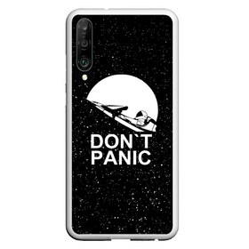 Чехол для Honor P30 с принтом DON`T PANIC в Кировске, Силикон | Область печати: задняя сторона чехла, без боковых панелей | Тематика изображения на принте: don t panic | elon mask | galaxy | nasa | space x | stars | галактика | звезды | знаменитости | илон маск | космос | не паникуйте