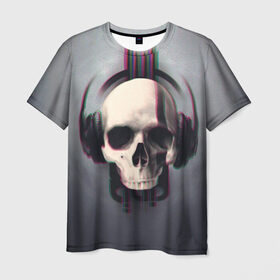 Мужская футболка 3D с принтом Skull Glitch в Кировске, 100% полиэфир | прямой крой, круглый вырез горловины, длина до линии бедер | dnb | glitch | skull | глитч | глич | драм | клубная | мошпит | музыка | пиратская станция | рейв | слэм | череп | электро