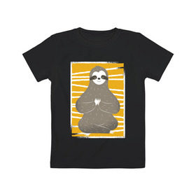 Детская футболка хлопок с принтом Ленивец Йога в Кировске, 100% хлопок | круглый вырез горловины, полуприлегающий силуэт, длина до линии бедер | Тематика изображения на принте: sloth | yoga | йога | ленивец | фитнес