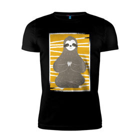 Мужская футболка премиум с принтом Ленивец Йога в Кировске, 92% хлопок, 8% лайкра | приталенный силуэт, круглый вырез ворота, длина до линии бедра, короткий рукав | Тематика изображения на принте: sloth | yoga | йога | ленивец | фитнес