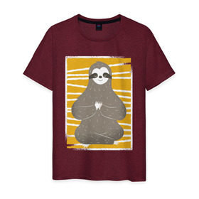 Мужская футболка хлопок с принтом Ленивец Йога в Кировске, 100% хлопок | прямой крой, круглый вырез горловины, длина до линии бедер, слегка спущенное плечо. | sloth | yoga | йога | ленивец | фитнес