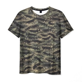 Мужская футболка 3D с принтом Камуфляж с щуками в Кировске, 100% полиэфир | прямой крой, круглый вырез горловины, длина до линии бедер | камуфляж | милитари | паттерн | рыба | рыбак | рыбалка | рыбина | улов | хаки | щука
