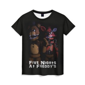 Женская футболка 3D с принтом Five Nights At Freddy`s в Кировске, 100% полиэфир ( синтетическое хлопкоподобное полотно) | прямой крой, круглый вырез горловины, длина до линии бедер | five nights at freddys | foxy | аниматроники | игра | компьютерная игра | робот | фокси | фредди | чика