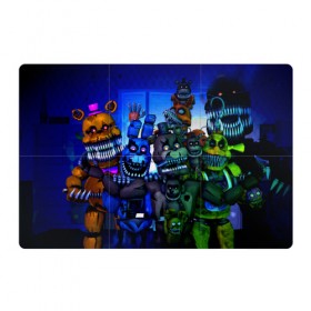 Магнитный плакат 3Х2 с принтом Five Nights At Freddy`s в Кировске, Полимерный материал с магнитным слоем | 6 деталей размером 9*9 см | five nights at freddys | foxy | аниматроники | игра | компьютерная игра | робот | фокси | фредди | чика