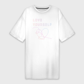 Платье-футболка хлопок с принтом BTS LOVE YOURSELF в Кировске,  |  | bangtan boys | bt21 | bts | bts army | bts stickers | j hope | jimin | jin | jungkook | k pop | rap monster | rapmon | suga | v | бтс | корея | стикеры bts