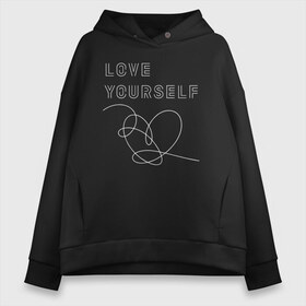 Женское худи Oversize хлопок с принтом BTS LOVE YOURSELF в Кировске, френч-терри — 70% хлопок, 30% полиэстер. Мягкий теплый начес внутри —100% хлопок | боковые карманы, эластичные манжеты и нижняя кромка, капюшон на магнитной кнопке | bangtan boys | bt21 | bts | bts army | bts stickers | j hope | jimin | jin | jungkook | k pop | rap monster | rapmon | suga | v | бтс | корея | стикеры bts