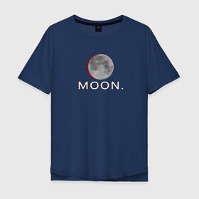 Мужская футболка хлопок Oversize с принтом Moon. в Кировске, 100% хлопок | свободный крой, круглый ворот, “спинка” длиннее передней части | glitch | glitchart | moon | neon | space | trend | глитч | космос | луна | мода | неон
