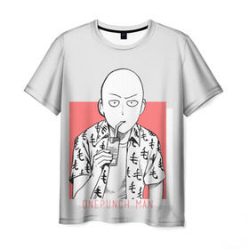 Мужская футболка 3D с принтом Saitama (One-Punch Man) Ванпач в Кировске, 100% полиэфир | прямой крой, круглый вырез горловины, длина до линии бедер | ванпач | ванпачнем | оппаи