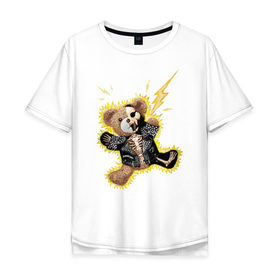 Мужская футболка хлопок Oversize с принтом Electric bear в Кировске, 100% хлопок | свободный крой, круглый ворот, “спинка” длиннее передней части | Тематика изображения на принте: медведь | металл | мишка | молния | плюшевый мишка | рок | рокер | ток | электричество