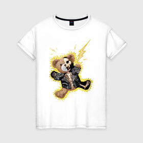 Женская футболка хлопок с принтом Electric bear в Кировске, 100% хлопок | прямой крой, круглый вырез горловины, длина до линии бедер, слегка спущенное плечо | медведь | металл | мишка | молния | плюшевый мишка | рок | рокер | ток | электричество