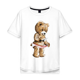 Мужская футболка хлопок Oversize с принтом Nasty bear в Кировске, 100% хлопок | свободный крой, круглый ворот, “спинка” длиннее передней части | медведь | мишка | плюшевый | селфи | тедди