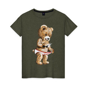 Женская футболка хлопок с принтом Nasty bear в Кировске, 100% хлопок | прямой крой, круглый вырез горловины, длина до линии бедер, слегка спущенное плечо | медведь | мишка | плюшевый | селфи | тедди