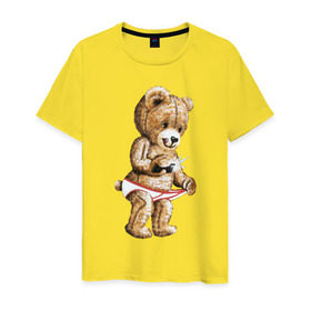 Мужская футболка хлопок с принтом Nasty bear в Кировске, 100% хлопок | прямой крой, круглый вырез горловины, длина до линии бедер, слегка спущенное плечо. | медведь | мишка | плюшевый | селфи | тедди