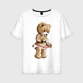 Женская футболка хлопок Oversize с принтом Nasty bear в Кировске, 100% хлопок | свободный крой, круглый ворот, спущенный рукав, длина до линии бедер
 | медведь | мишка | плюшевый | селфи | тедди