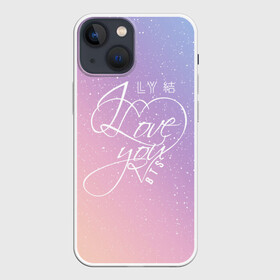 Чехол для iPhone 13 mini с принтом BTS LOVE YOU в Кировске,  |  | Тематика изображения на принте: bangtan boys | bt21 | bts | bts army | bts stickers | j hope | jimin | jin | jungkook | k pop | rap monster | rapmon | suga | v | бтс | корея | стикеры bts