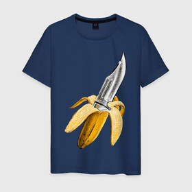 Мужская футболка хлопок с принтом BANANA в Кировске, 100% хлопок | прямой крой, круглый вырез горловины, длина до линии бедер, слегка спущенное плечо. | Тематика изображения на принте: banana | knife | pop art | банан | нож | оружие | поп арт
