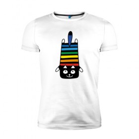 Мужская футболка премиум с принтом Rainbow cat в Кировске, 92% хлопок, 8% лайкра | приталенный силуэт, круглый вырез ворота, длина до линии бедра, короткий рукав | black | cat | cool | creative | dark | design | halloween | hype | kitten | rainbow | vanguard | авангард | дизайн | кот | котенок | кошка | креатив | круто | радуга | темный | хайп | хэллоуин | черный