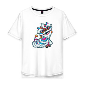 Мужская футболка хлопок Oversize с принтом Танец льва (Китай) в Кировске, 100% хлопок | свободный крой, круглый ворот, “спинка” длиннее передней части | дракон | красный | лев | национальный | танец