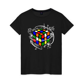 Женская футболка хлопок с принтом Кубик Рубика в Кировске, 100% хлопок | прямой крой, круглый вырез горловины, длина до линии бедер, слегка спущенное плечо | mathematica | магия. формулы | математик | математика | наука | технарь